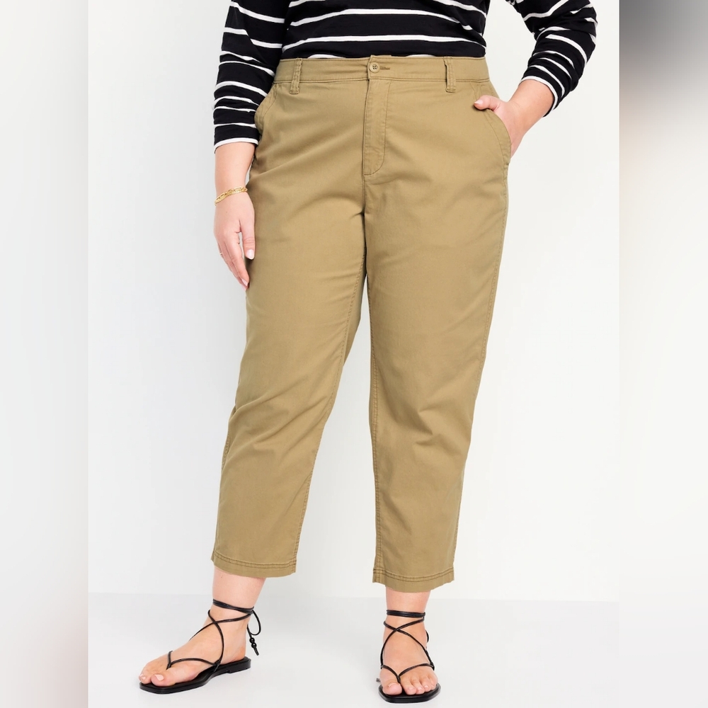 Old Navy Khaki High-Waisted OGC Chino Anke Pants Women's XXL Elastic Waist